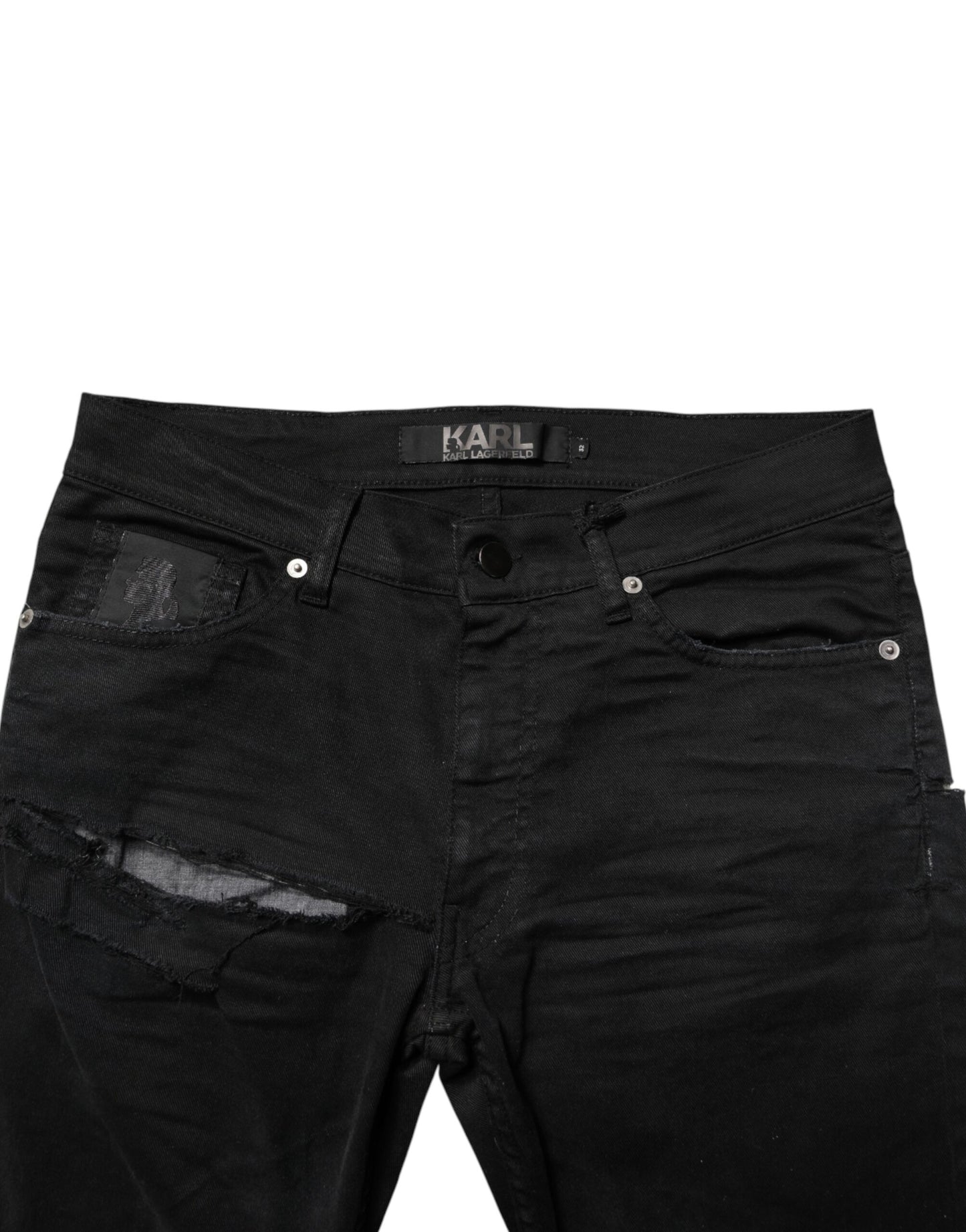 Karl Lagerfeld Black Tattered Men Skinny Denim Trouser Jeans