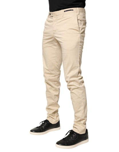 PT01 Beige Mid Waist Men Skinny Fit Chino Trouser Pants