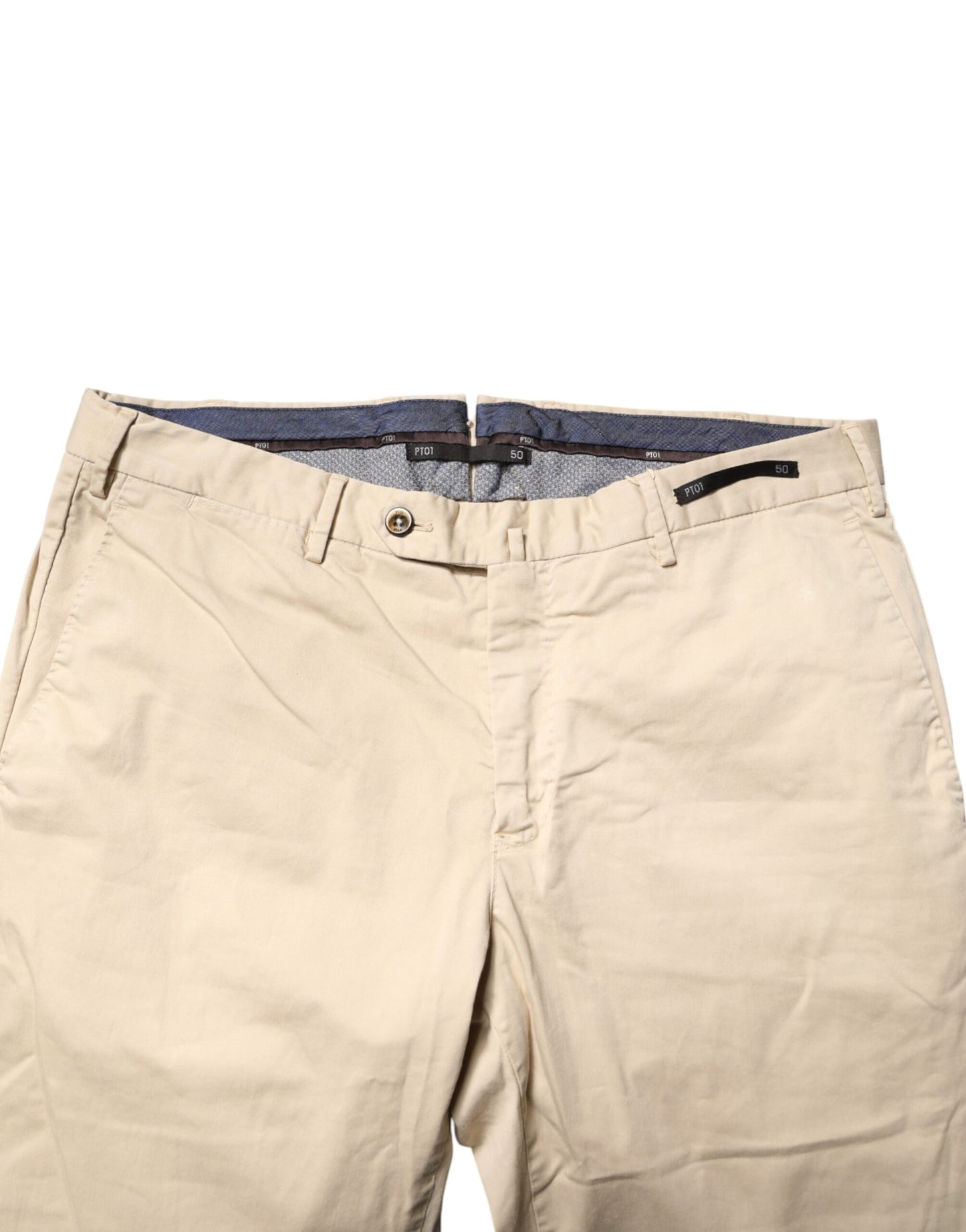 PT01 Beige Mid Waist Men Skinny Fit Chino Trouser Pants