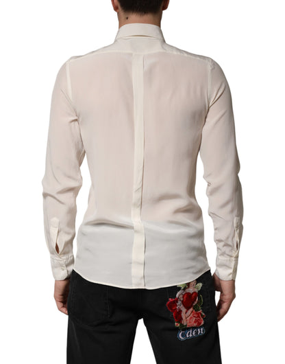 Dolce & Gabbana Off White Silk Men GOLD Dress Formal Shirt