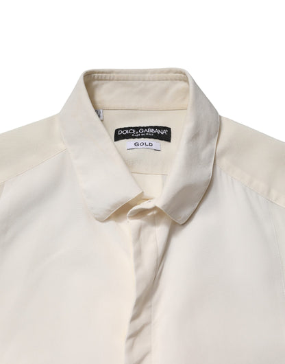 Dolce & Gabbana Off White Silk Men GOLD Dress Formal Shirt
