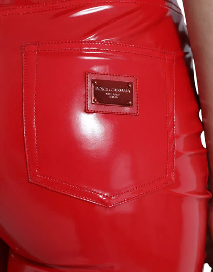 Dolce & Gabbana Shiny Red High Waist Skinny Trouser Pants