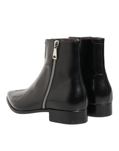 Dolce & Gabbana Black Leather Chelsea Short Ankle Boots Shoes