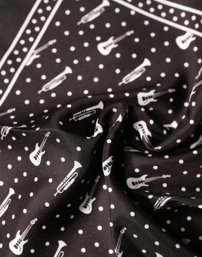 Dolce & Gabbana Black Guitar Trumpet Men Handkerchief Scarf