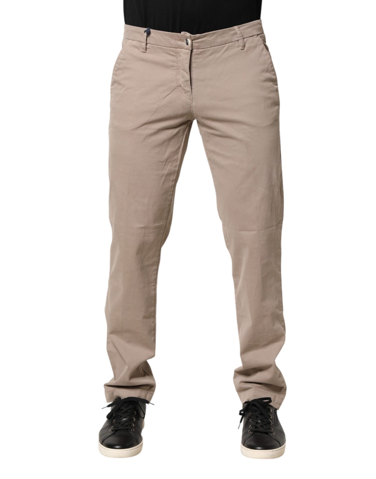 U.S. POLO ASSN. Beige Cotton Stretch Straight Mid Waist Trouser Pants