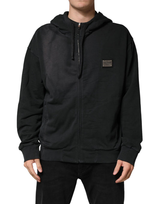 Dolce & Gabbana Black Logo Zipped Hooded Sweatshirt Sweater