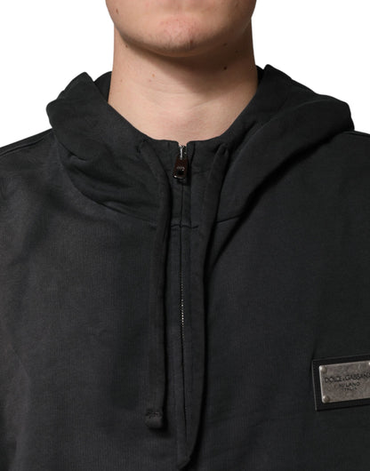 Dolce & Gabbana Black Logo Zipped Hooded Sweatshirt Sweater