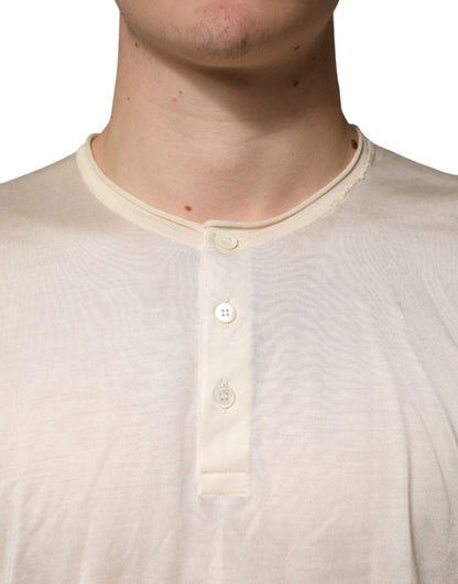 Dolce & Gabbana Off White Cotton Blend Men Henley T-shirt
