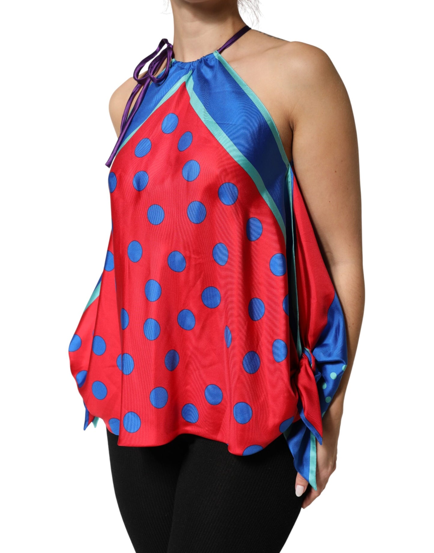 Dolce & Gabbana Multicolor Polka Dot Tie Halter Blouse  Top