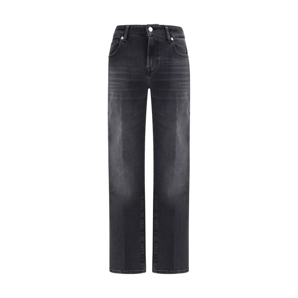 7FOR Black Cotton Straight-Leg Jeans