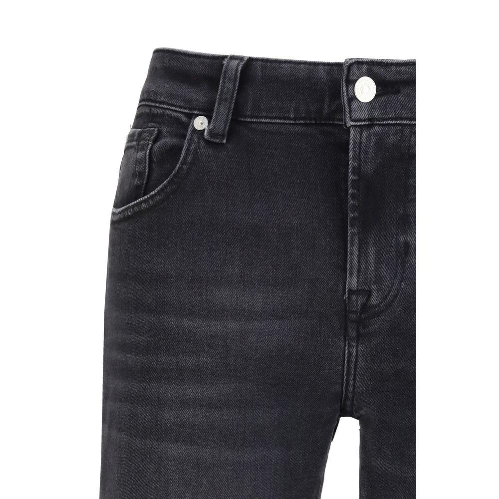 7FOR Black Cotton Straight-Leg Jeans