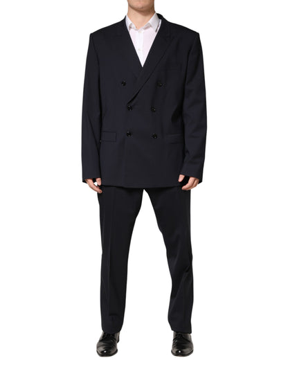 Dolce & Gabbana Blue Wool Double Breasted 2 Piece Men Suit