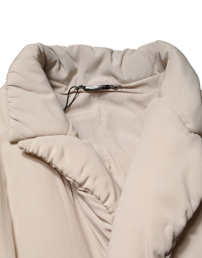 Dolce & Gabbana Beige Padded Collared Long Trench Coat Jacket